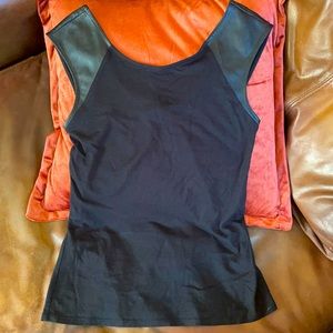 Express black leather cap sleeve top